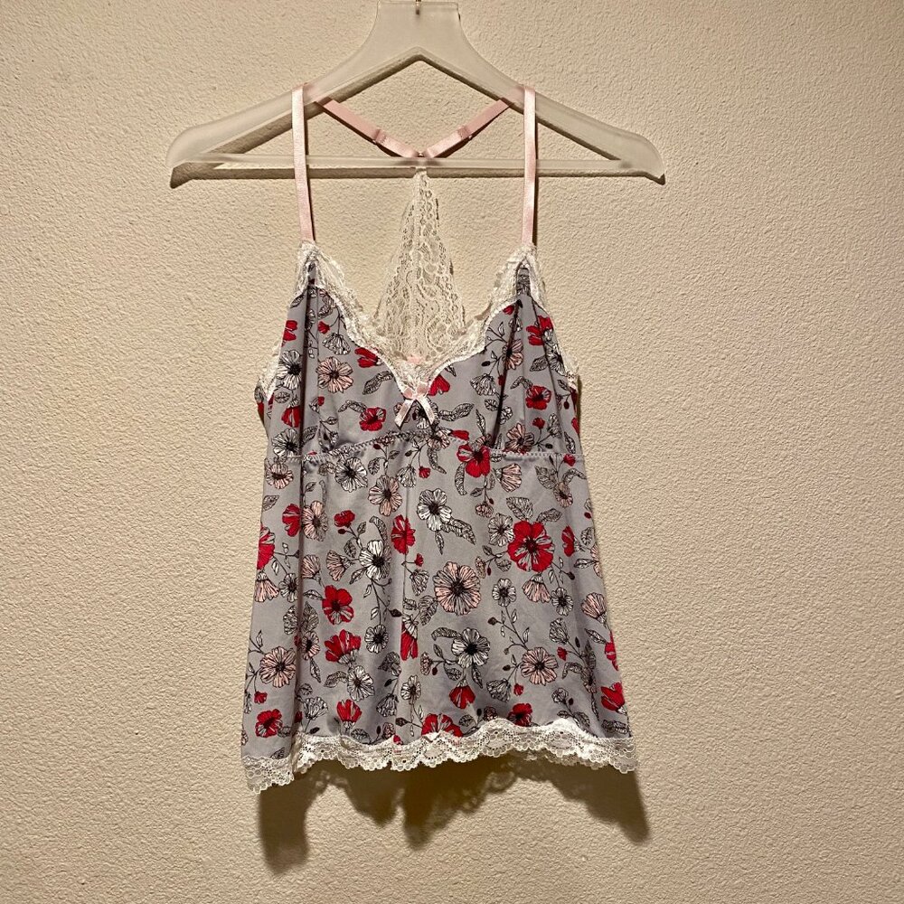 Y2K Floral‎ Lace Pajama Tank Top Coquette Style Camisole Size Large 2000s